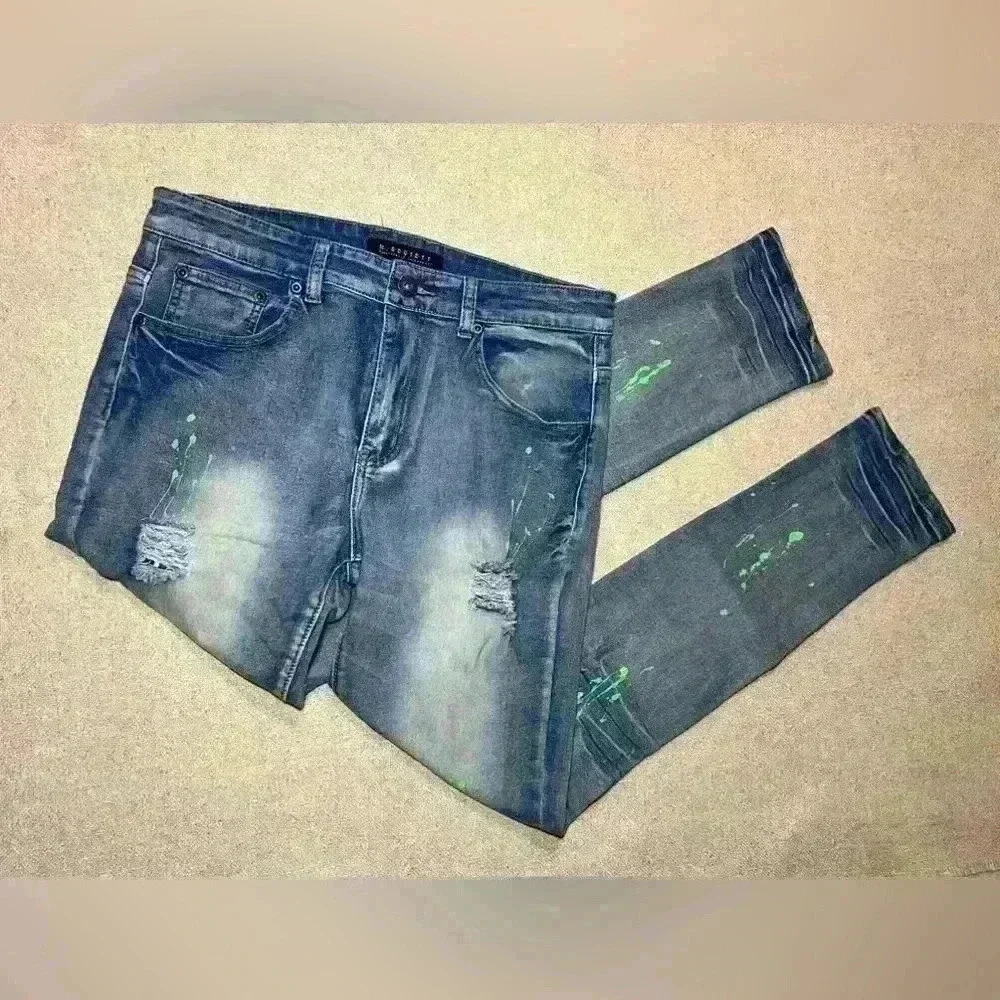 M. Society Mens Jeans Size 34x32 Skinny Fit Distressed Grunge Hip Hop B0060